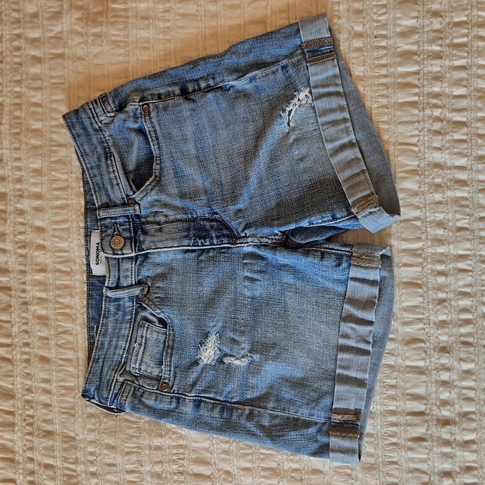 💙 Sonoma Distressed Cuffed Denim Shorts Women’s Small Mid Rise